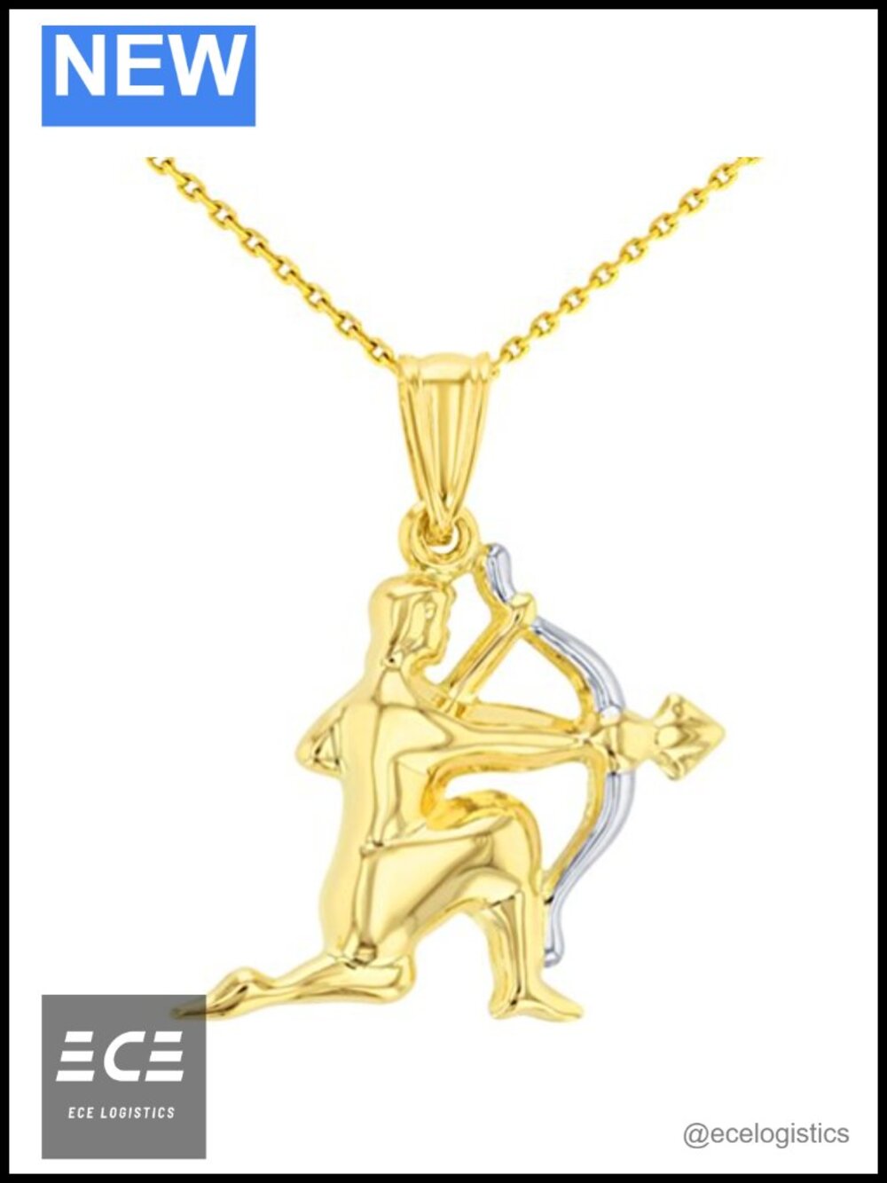14K Yellow Gold Sagittarius Zodiac Charm Pendant Necklace for Women